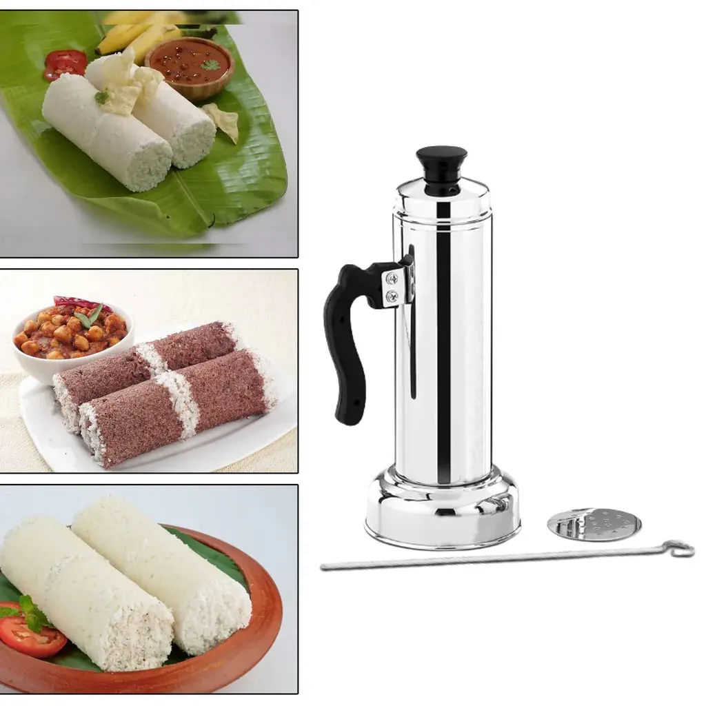 Puttu Maker Set with Steamer Plate & Pressure Cooker Top, Stainless Steel