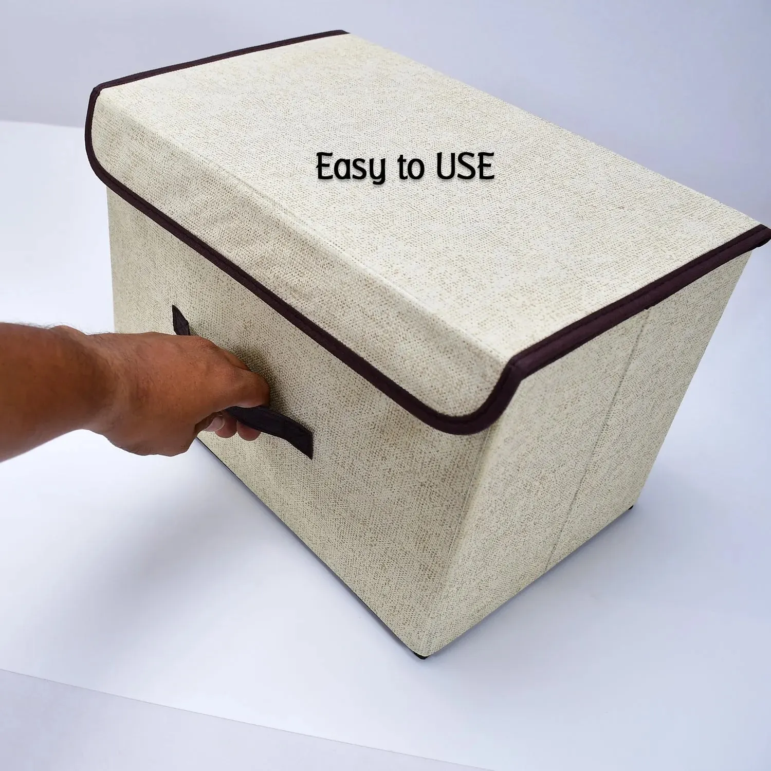 Foldable Cotton Linen Storage Box â€“ Multi-Room Organizer with Lid & Handles