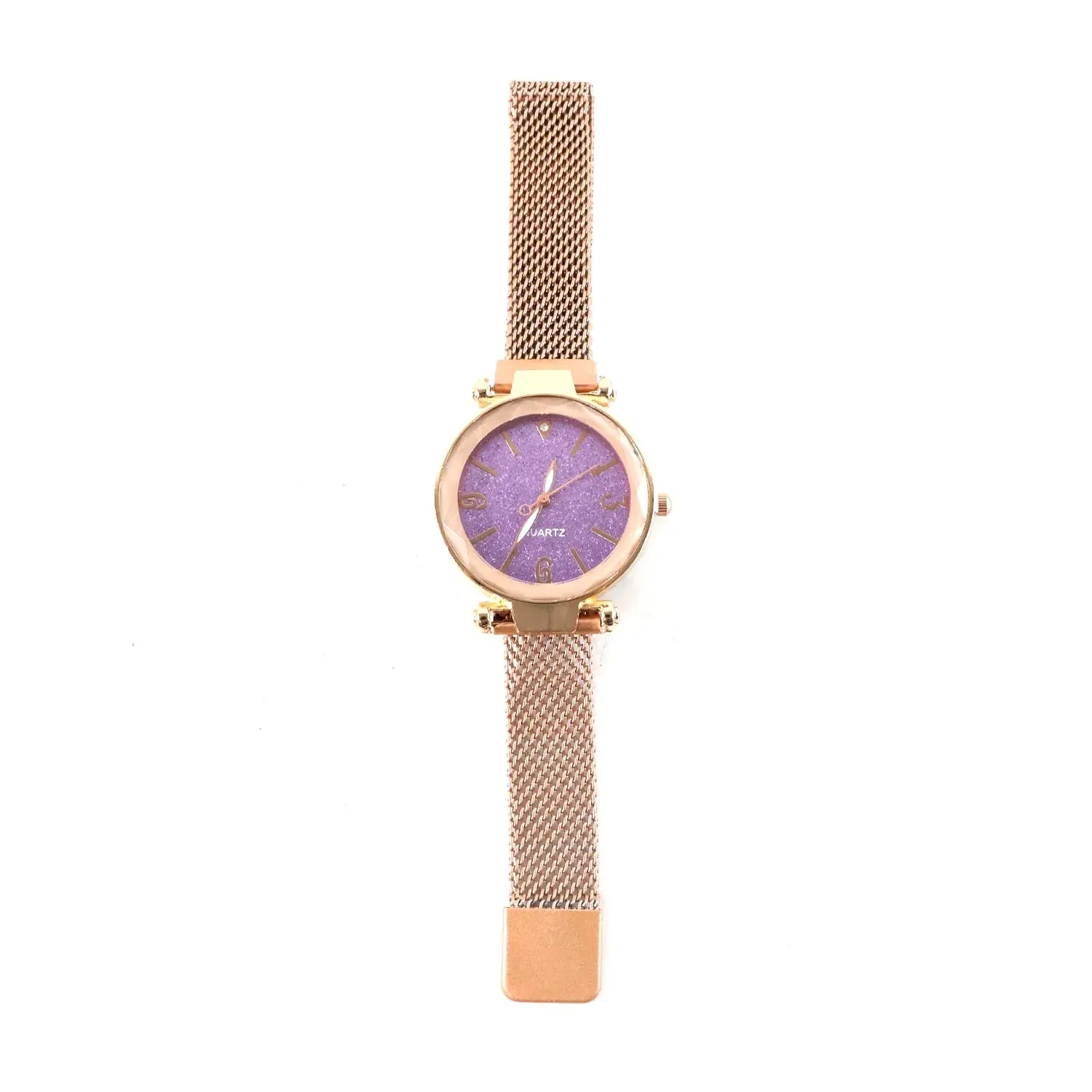 Elegant Rose Gold Mesh Strap Analog Wrist Watch for Women (1 Pc)
