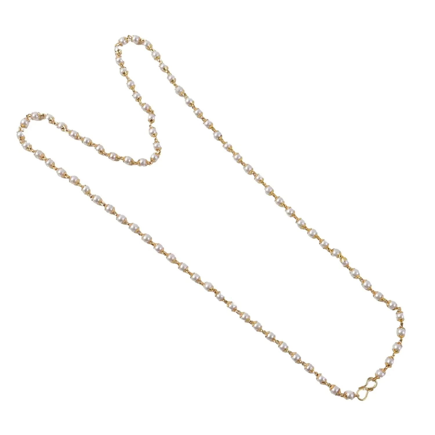Elegant Pearl Beaded Long Necklace with Gold-Tone Link Chain (1Pc)