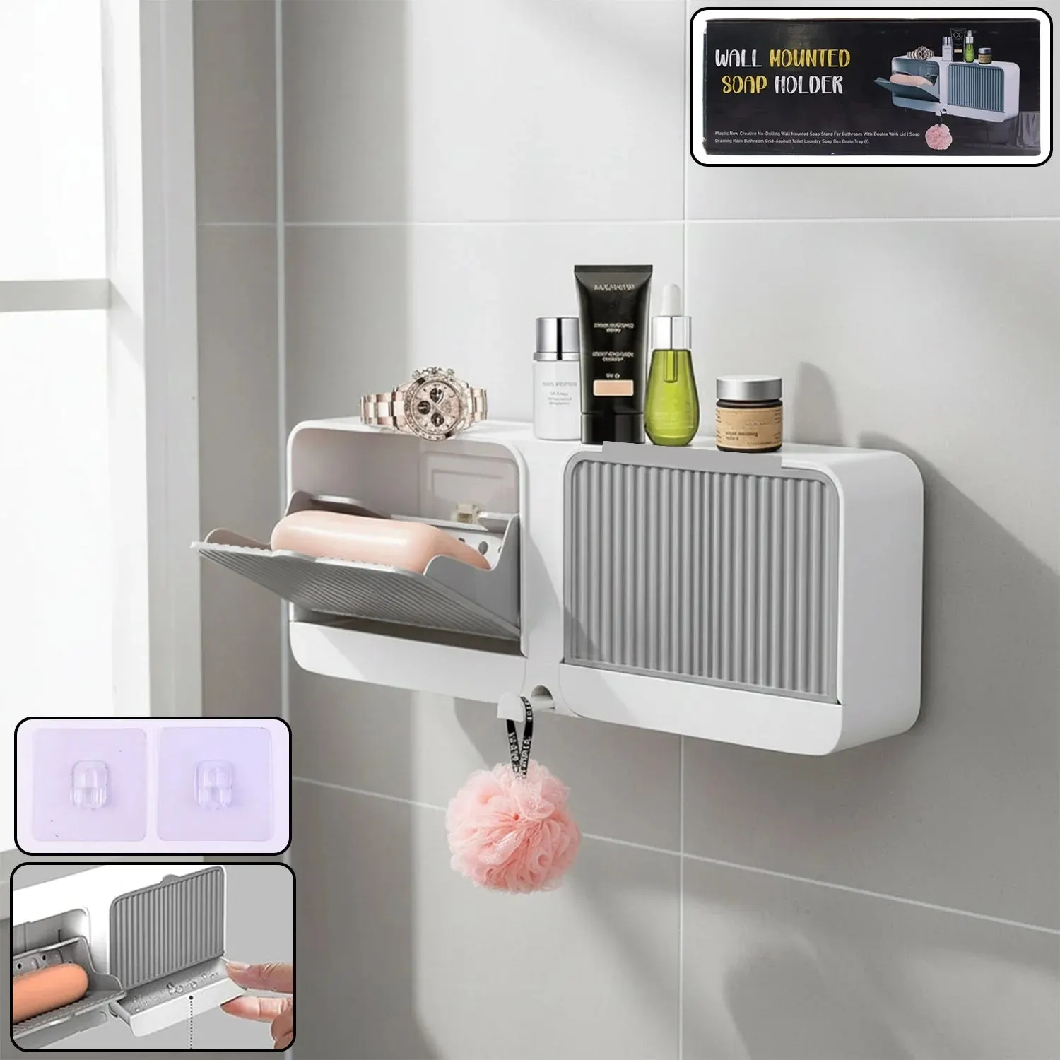 Wall Mounted 4-Compartment Bathroom Storage & Soap Holder