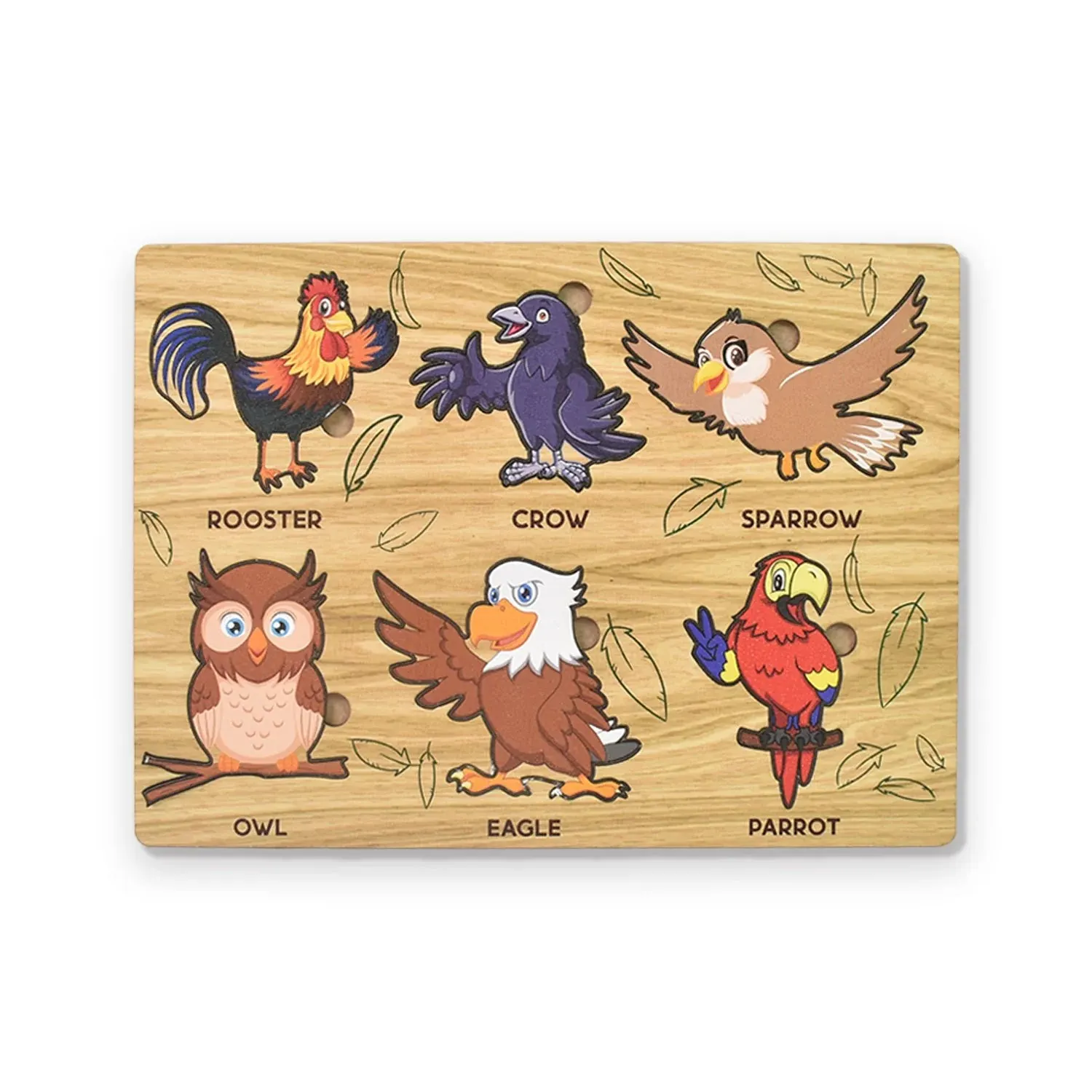 Wooden Bird Puzzle Learning Educational Board (1 Set / 28Ã—20 Cm)