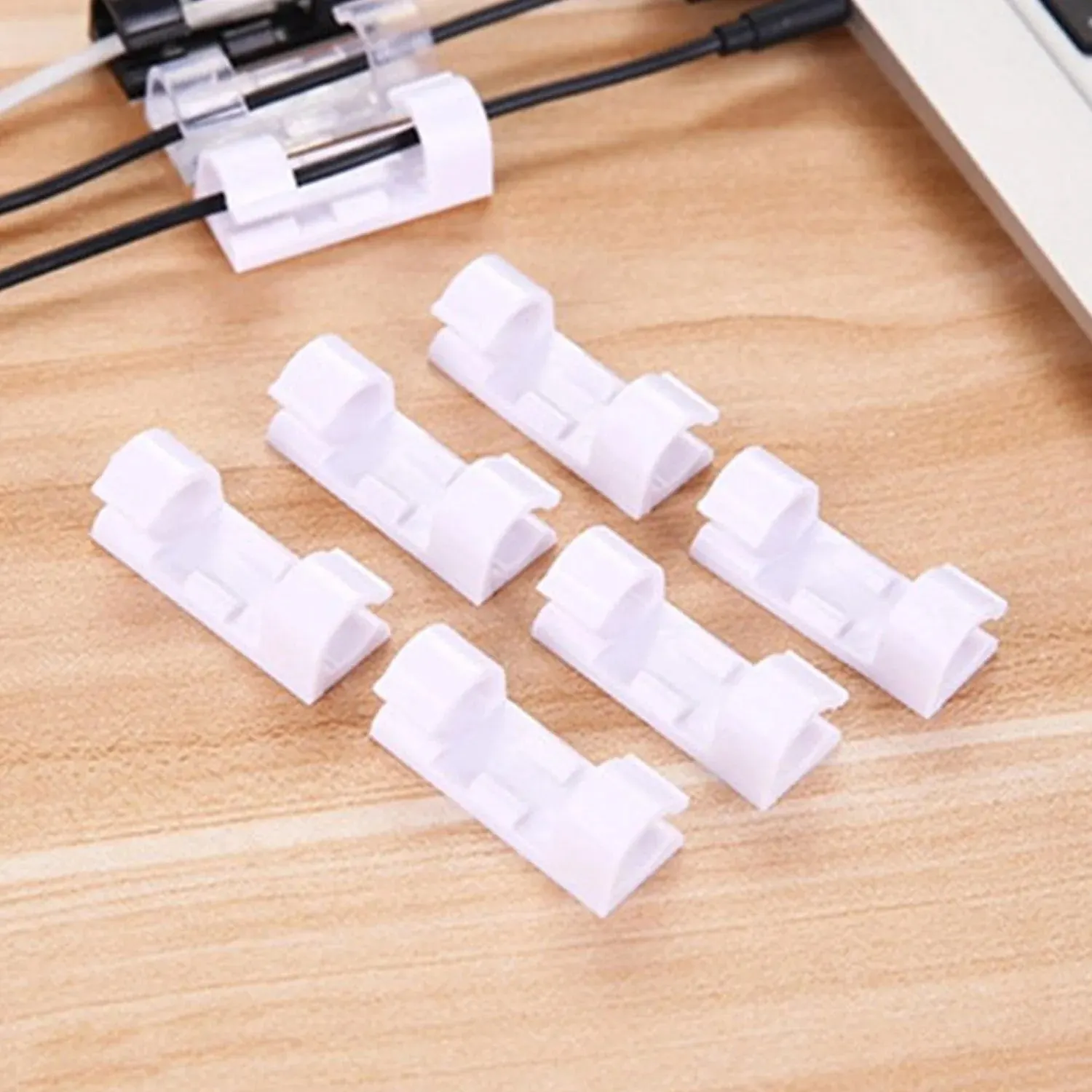 Plastic cable clips â€“ strong adhesive wire organizer for home, office & car (20 pcs)
