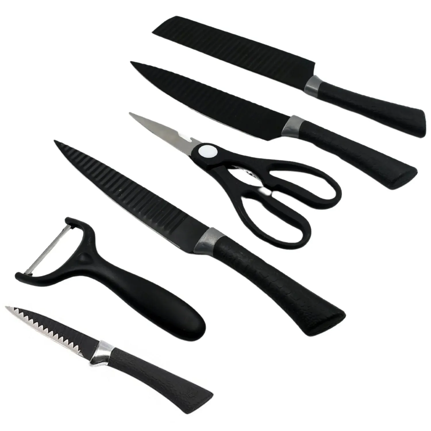 6 Pcs Professional Kitchen Knife Set with Non-Slip Handle, Peeler & Scissor