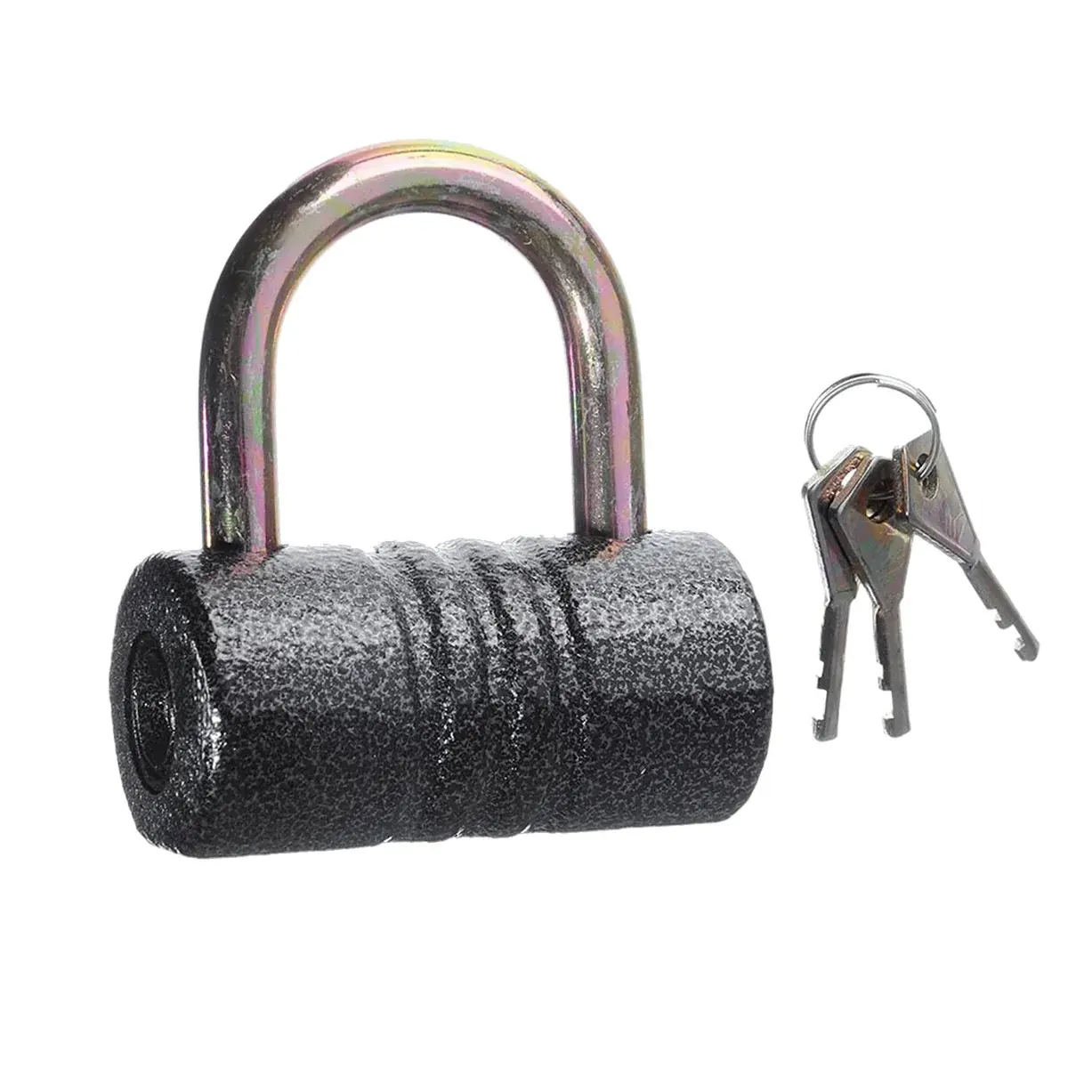 Heavy-duty iron padlock â€“ 82mm black with brass core & 5 keys, waterproof