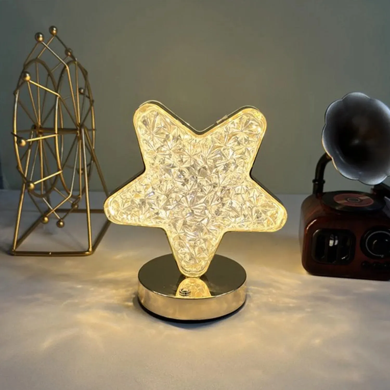 Star crystal diamond touch lamp â€“ usb rechargeable, 3-way dimmable