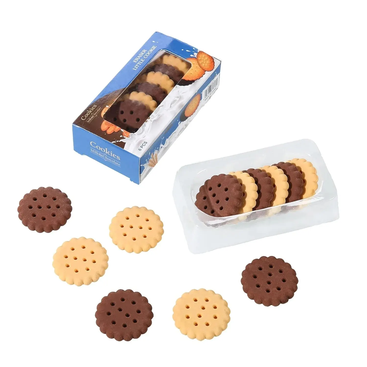 Biscuit-shaped erasers â€“ fun rubber stationery for kids (6 pcs set)