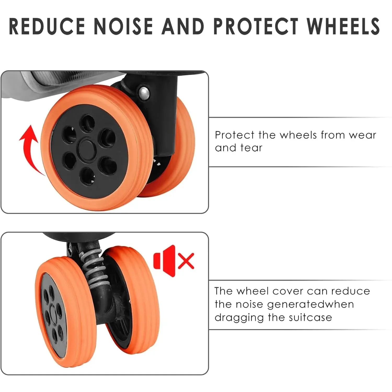 Silicone suitcase wheel covers â€“ noise reduction & protection (4 pc set)