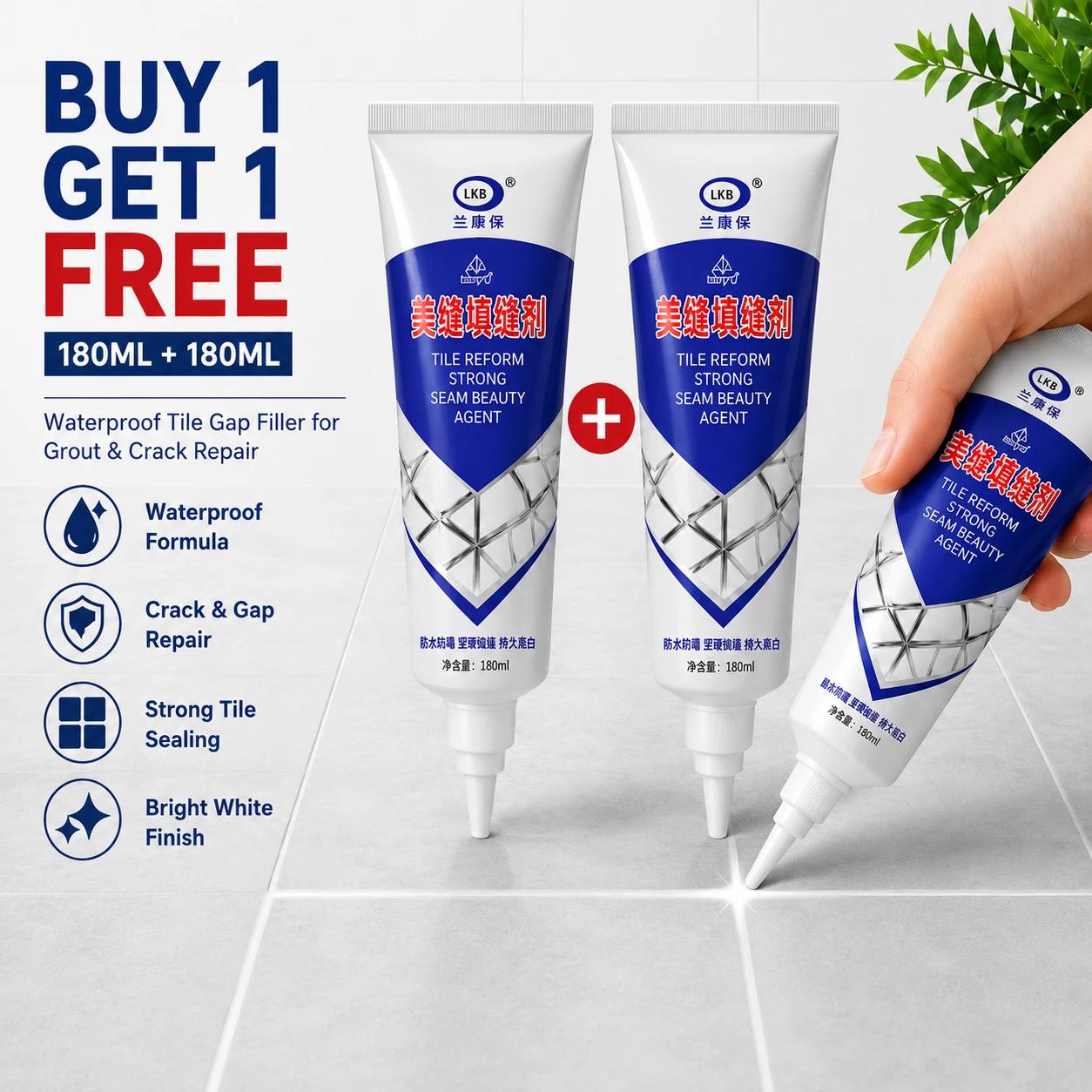 Waterproof Tile Gap Filler for Grout & Crack Repair (180ML) â€“ Buy 1 Get 1 Free