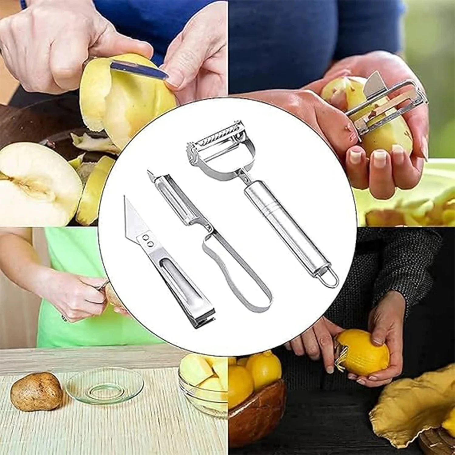 3 In 1 Stainless Steel Vegetable and Fruit Peeler Set (3 Pcs Set)