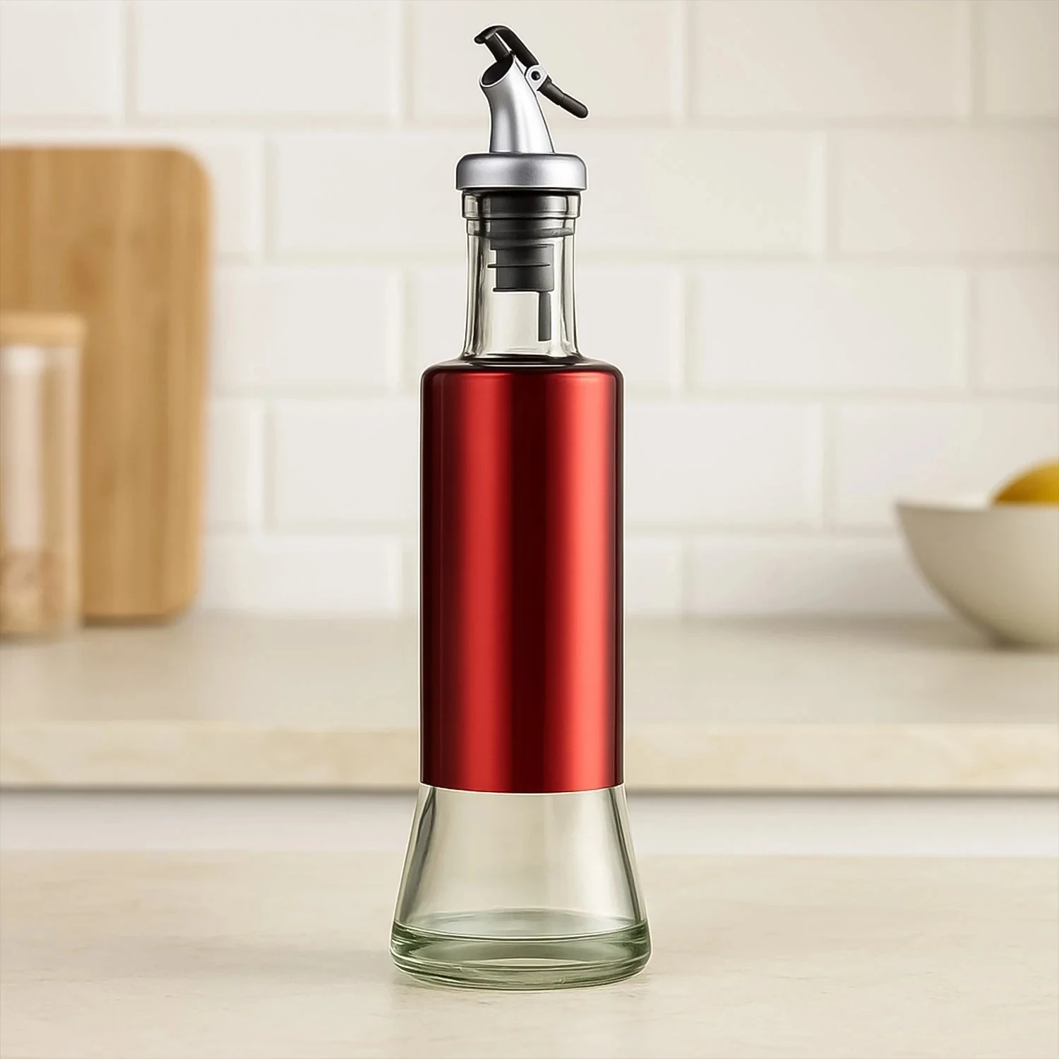 Glass Oil Dispenser with Plastic Covering, Oil and Vinegar Bottle (300 ml)